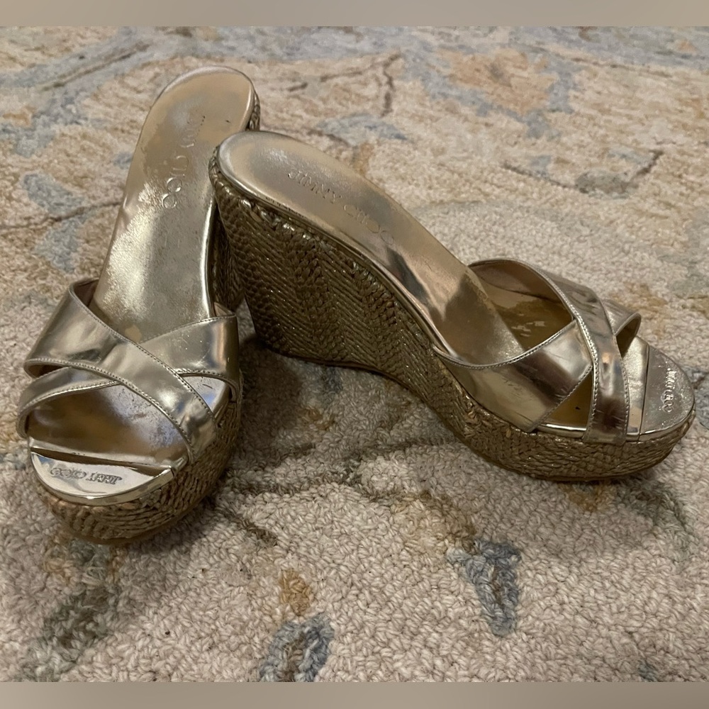 Jimmy Choo gold wedges size 37 or 6.5